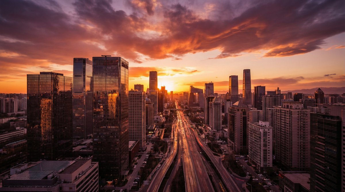 国产主播城市航拍视频：日落时分的都市天际线